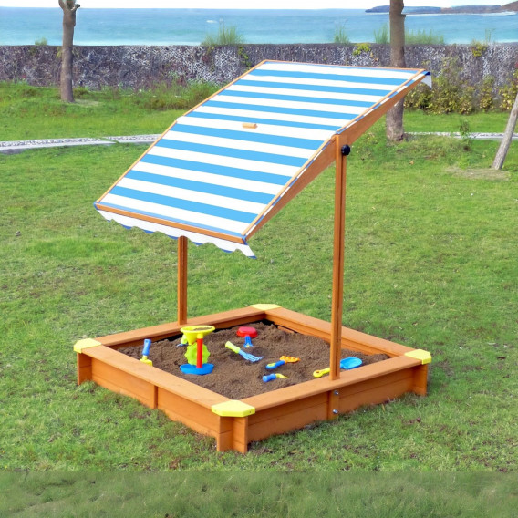 Детски пясъчник от дърво с регулируемeм, водоустойчив сенник-покривало anti-UV Ginger Home 384815 5