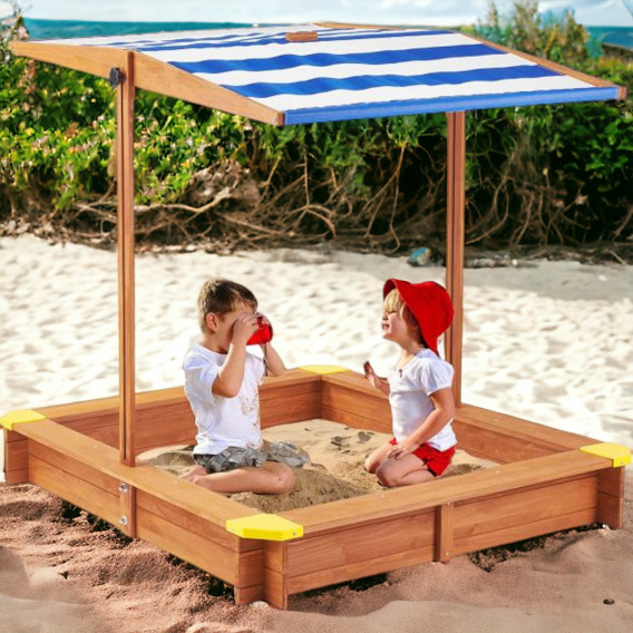 Детски пясъчник от дърво с регулируемeм, водоустойчив сенник-покривало anti-UV Ginger Home 384819 9