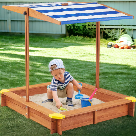 Детски пясъчник от дърво с регулируемeм, водоустойчив сенник-покривало anti-UV Ginger Home 384820 10
