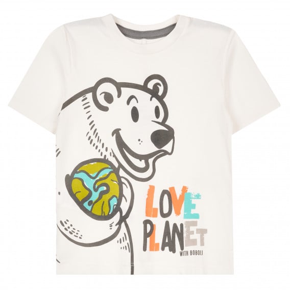 Памучна тениска Love planet, бяла Boboli 385038 