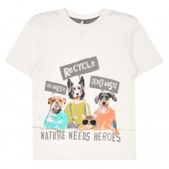 Памучна тениска Nature needs heroes, бяла Boboli 385042 