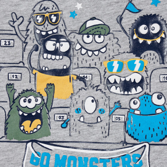 Памучна блуза с щампа на чудовища за бебе, сива Chicco 385423 3