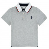 Памучна тениска с бродерия за момче сива Polo assn. 385549 