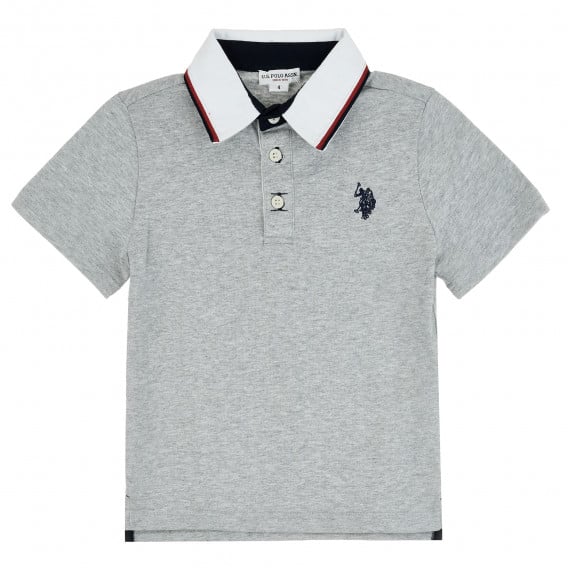 Памучна тениска с бродерия за момче сива Polo assn. 385549 