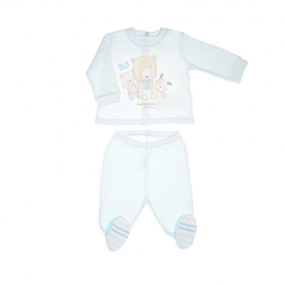 Памучен комплект от блуза с дълъг ръкав и ританки за бебе момче с картинка на животни Chicco 38655 