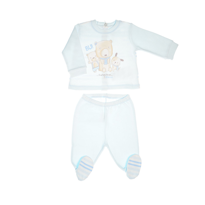 Памучен комплект от блуза с дълъг ръкав и ританки за бебе момче с картинка на животни  38655