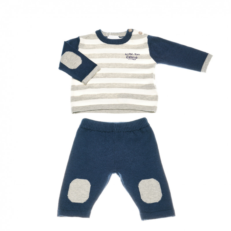 Комплект от 2 части за бебе момче с декоративни кръпки, тъмносин  38678