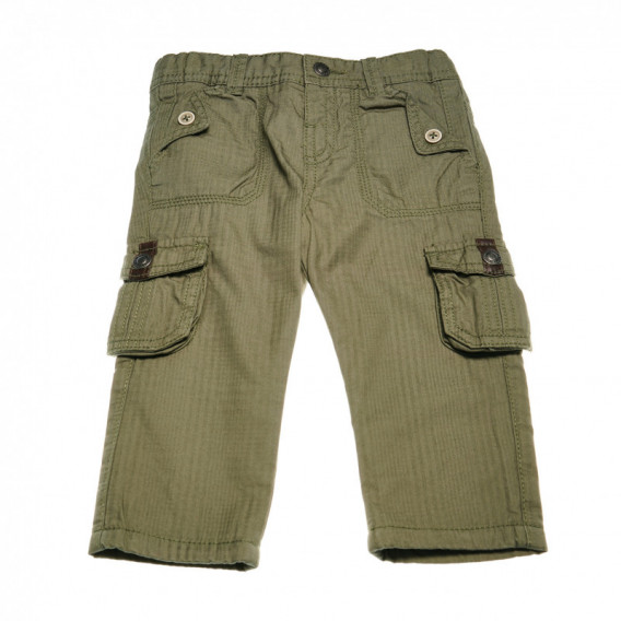 Памучен панталон със странични джобове за бебе за момче тъмно зелен Chicco 38816 