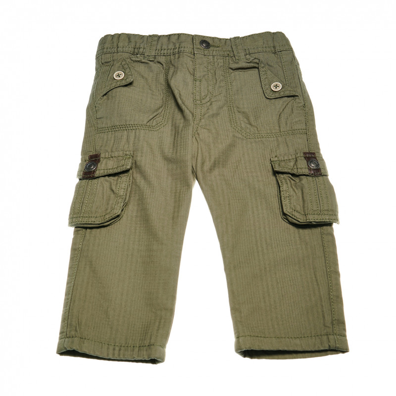 Памучен панталон със странични джобове за бебе за момче тъмно зелен  38816