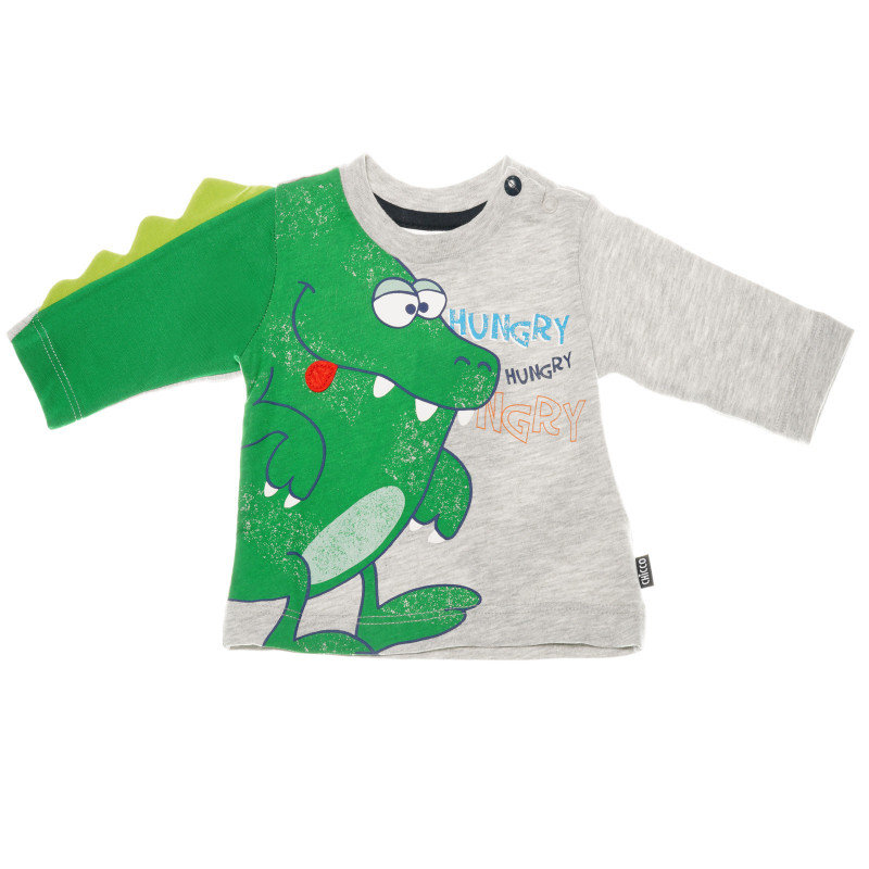 Памучна блуза с дълъг ръкав за бебе момче и закачлив принт в зелено  39249