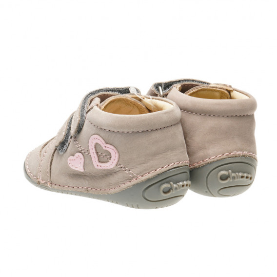 Кожени обувки с апликация сърце за бебе момиче, сиви Chicco 39437 2