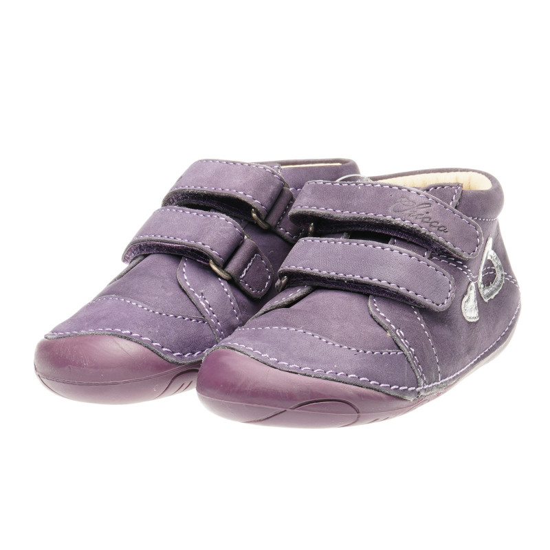 Кожени обувки с апликация сърце за бебе момиче, лилави  39439