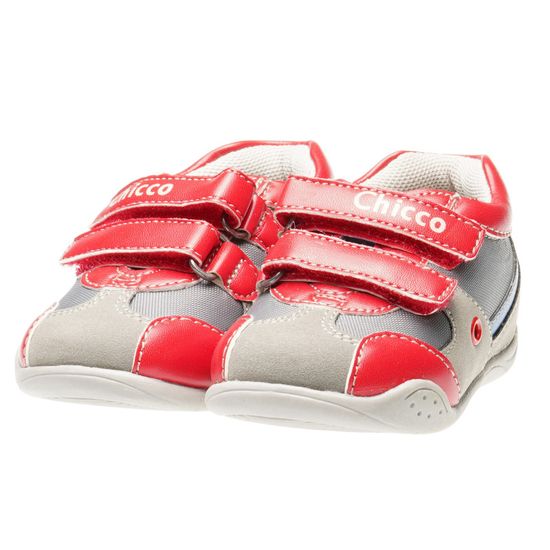 Кожени обувки за бебе момче с червени велкро лепенки  39457