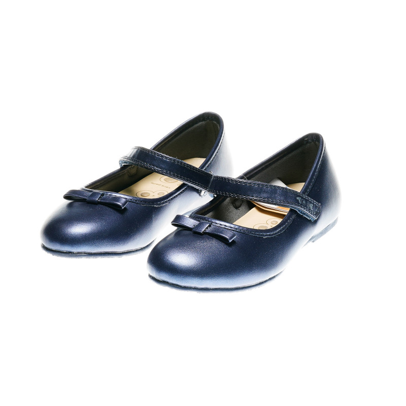 Кожени обувки балеринки за момиче с панделка, син  39673