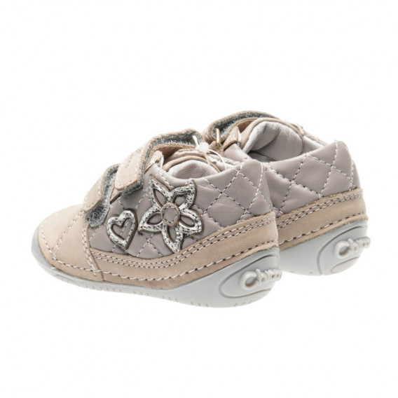 Кожени обувки с декорация на сърца за бебе момиче, бежови Chicco 39819 2