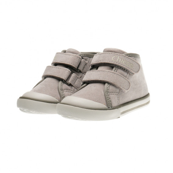 Кожени обувки с две велкро лепенки за бебе, сиви Chicco 39880 