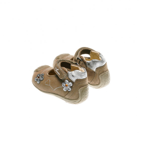 Кожени обувки за бебе момиче със сребристи цветя Chicco 39930 2