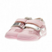 Кожени маратонки със сребърна лепенка за бебе момиче, розови Chicco 39935 