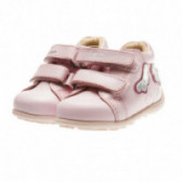Кожени обувки за бебе момиче със сребристи пеперуди Chicco 39959 