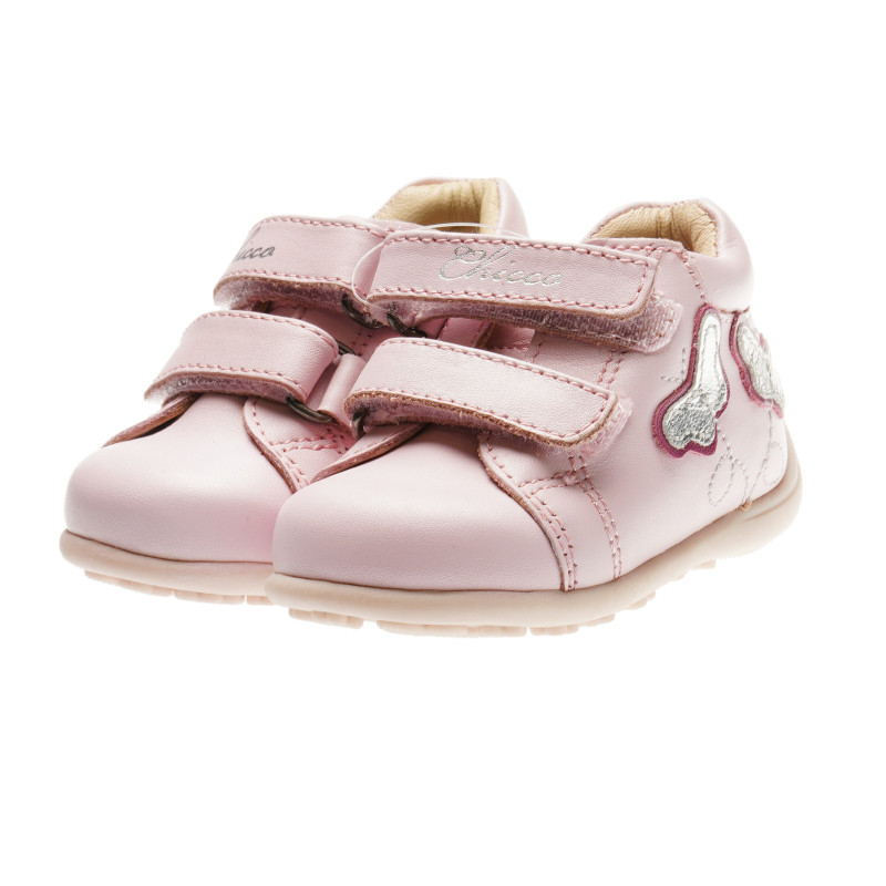 Кожени обувки за бебе момиче със сребристи пеперуди  39959