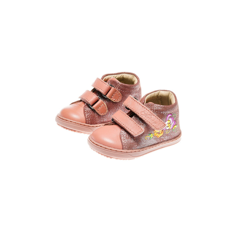 Кожени обувки за бебе момиче, розови с брокат  39983