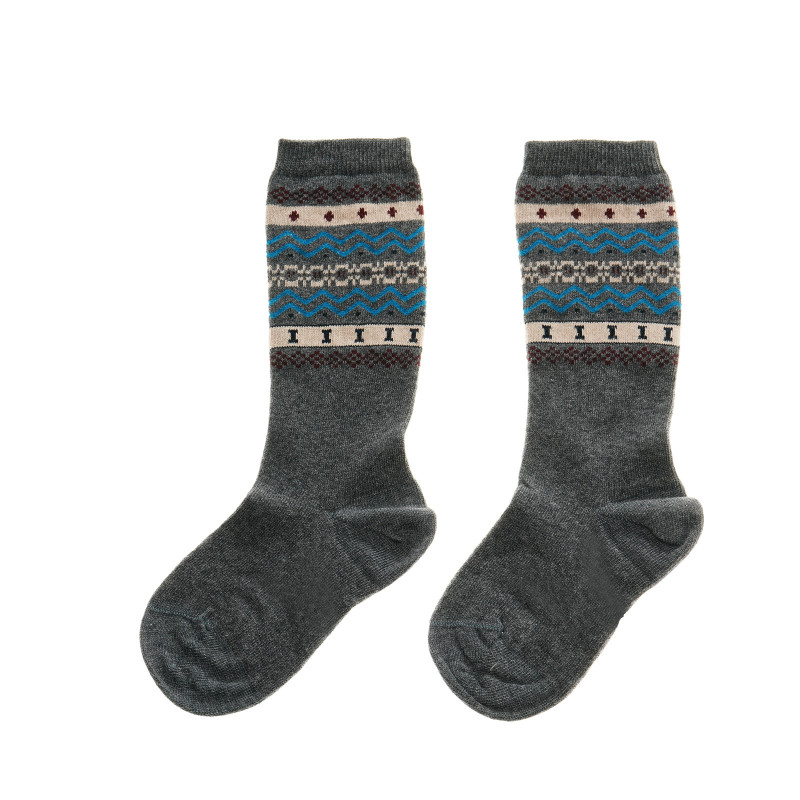 Чорапи 3/4 дължина за момче с цветен мотив в горната част, сиви  40245