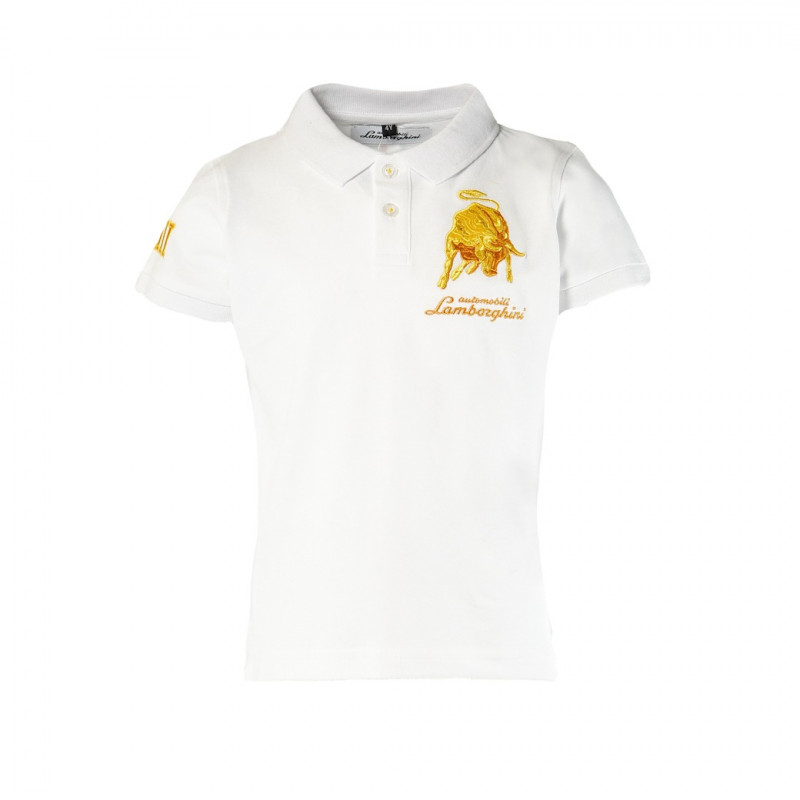 Поло тениска с бродирана емблема на марката за момче, бяла  40747