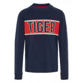 Памучна блуза с дълъг ръкав и надпис "Tiger" за момче, синя Name it 4078 