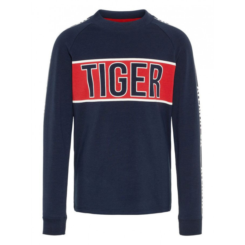 Памучна блуза с дълъг ръкав и надпис "Tiger" за момче, синя  4078