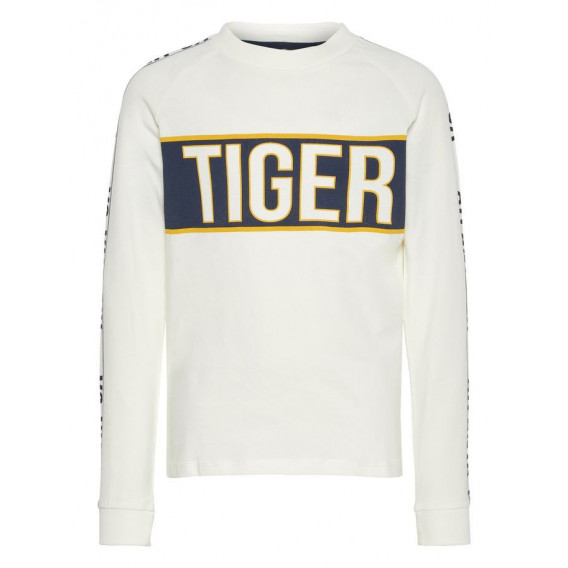Памучна блуза с дълъг ръкав и надпис "Tiger" за момче, бяла Name it 4080 