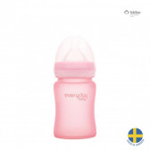 Стъклено шише с противоударно покритие, с биберон 1 капка, 0-3 месеца, 150 мл, цвят: розов Everyday baby 40935 