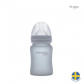 Стъклено шише с противоударно покритие, с биберон 1 капка, 0-3 месеца, 150 мл, цвят: сив Everyday baby 40936 
