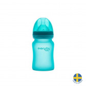 Стъклено шише с променящ се цвят при горещина, с биберон 1 капка, 0-3 месеца, 150 мл, цвят: син Everyday baby 40964 