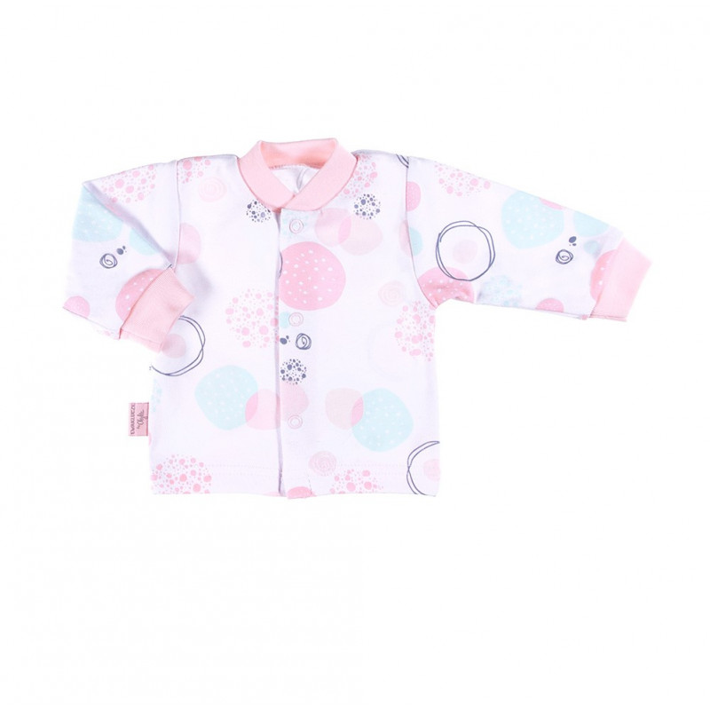Памучна жилетка с дълъг ръкав и цветен принт за бебе за момиче розова  41596