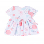 Памучна рокля с къс ръкав и цветен принт за бебе бяла Ewa Klucze 41602 1