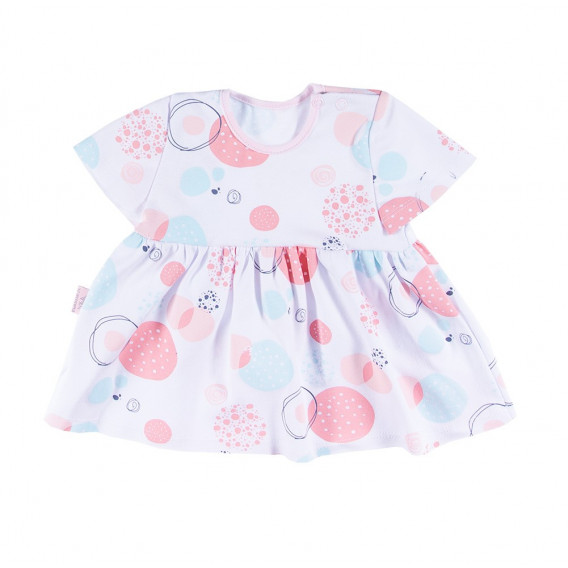 Памучна рокля с къс ръкав и цветен принт за бебе бяла Ewa Klucze 41603 