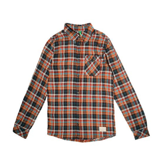 Памучна риза с дълъг ръкав и джоб с копче за момче Benetton 42179 