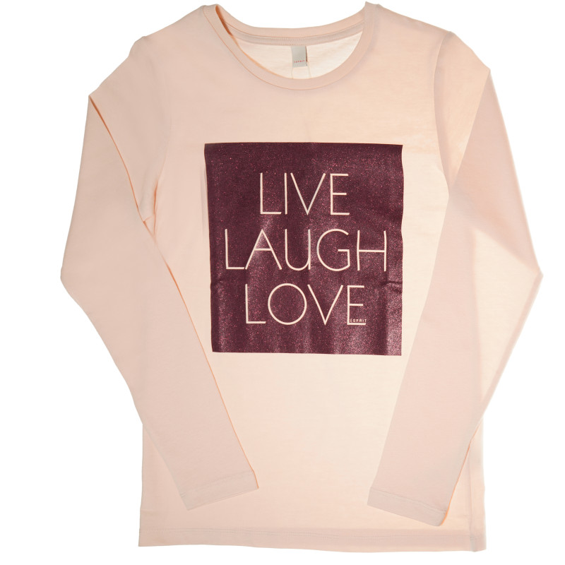Блуза с дълъг ръкав и щампа "LIVE, LAUGH, LOVE" с блестящ брокат за момиче  42272