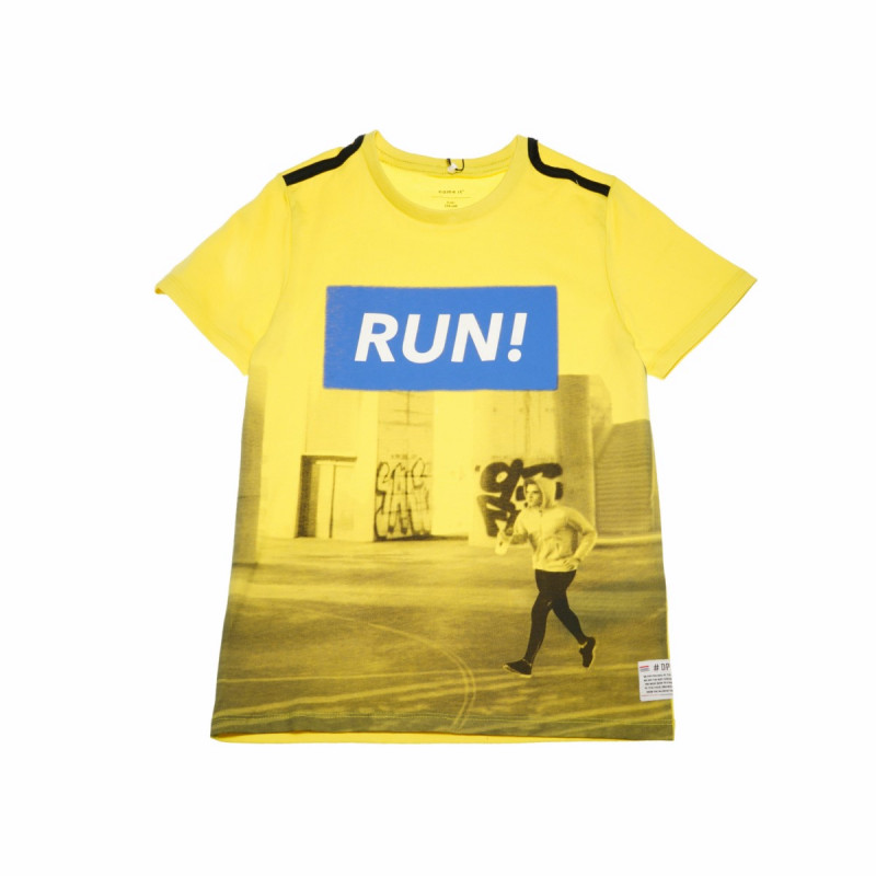 Тениска с принт от органичен памук  за момче, жълта  42416