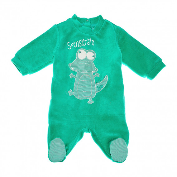 Плюшен гащеризон с дълъг ръкав и апликация гущер за бебе, зелен Chicco 42427 