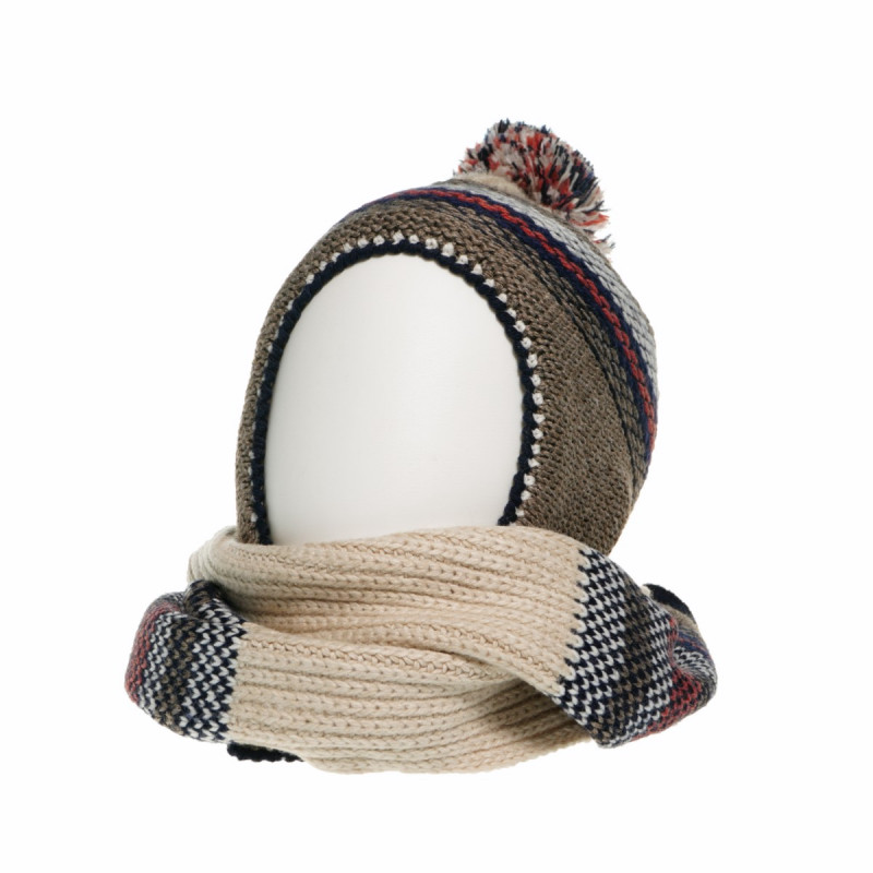Плетен комплект шапка с помпон и шал за момче  42430