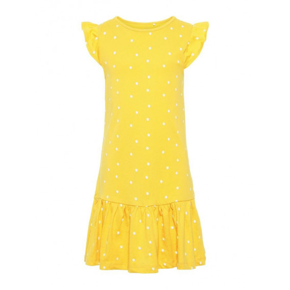 Памучна рокля с къс ръкав на точки за момиче жълта Name it 42738 