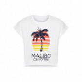 Памучна тениска с надпис MALIBU с къс ръкав за момиче за топлите дни Name it 42792 