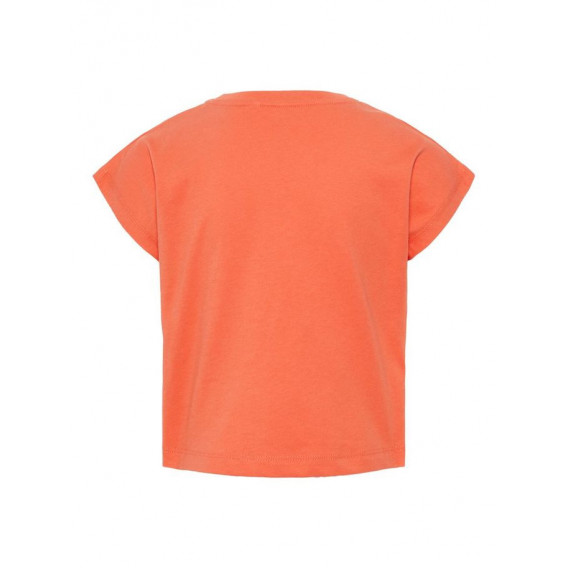 Памучна тениска в оранжев цвят  с картинка сладолед и къс ръкав за момиче Name it 42796 2