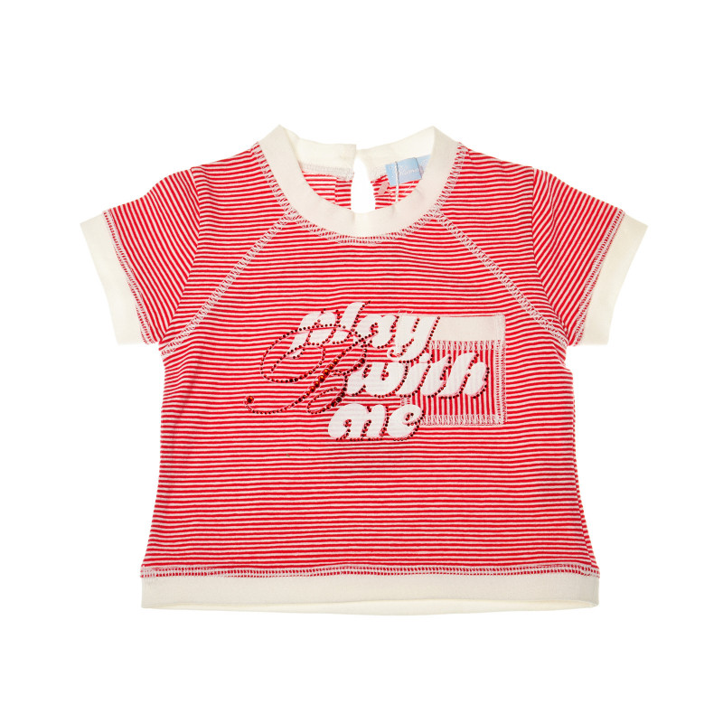 Памучна блуза с къс ръкав на райе в червено и бяло за бебе момиче  43890
