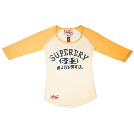 Памучна блуза в комбинация от екрю и жълт цвят с дълъг ръкав за момиче Super Dry 43933 