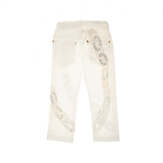 Дънков панталон за момиче с бродерия и камъчета за бебе, бял Roberto Cavalli 44028 2
