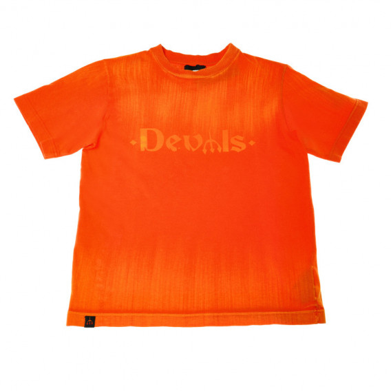 Памучна оранжева тениска с надпис за момче Roberto Cavalli 44056 