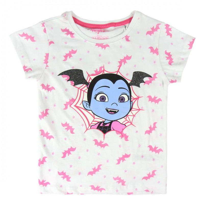 Класическа памучна тениска с принт в розово и синьо за момиче  44936