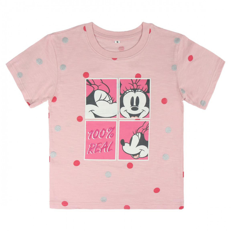 Памучна тениска розова Minnie Mouse с къс ръкав за момиче  44953